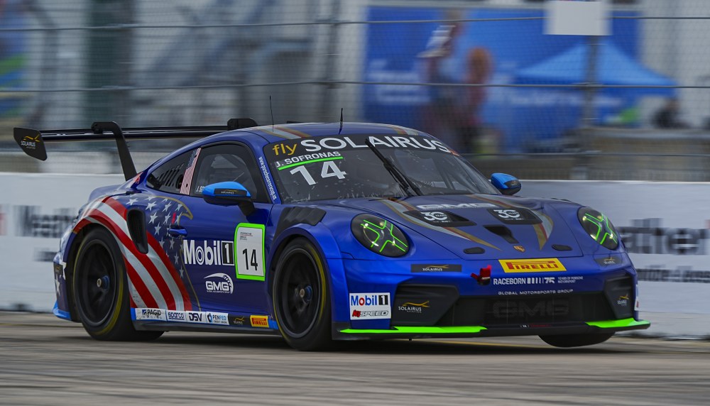 James Sofronas' No. 14 Mobil 1/GMG Racing Porsche on track
